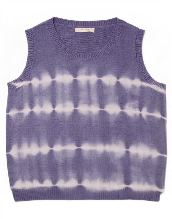 White Stuff Womens Vest Tank Top UK 10 Small Blue Tie Dye Bumbac