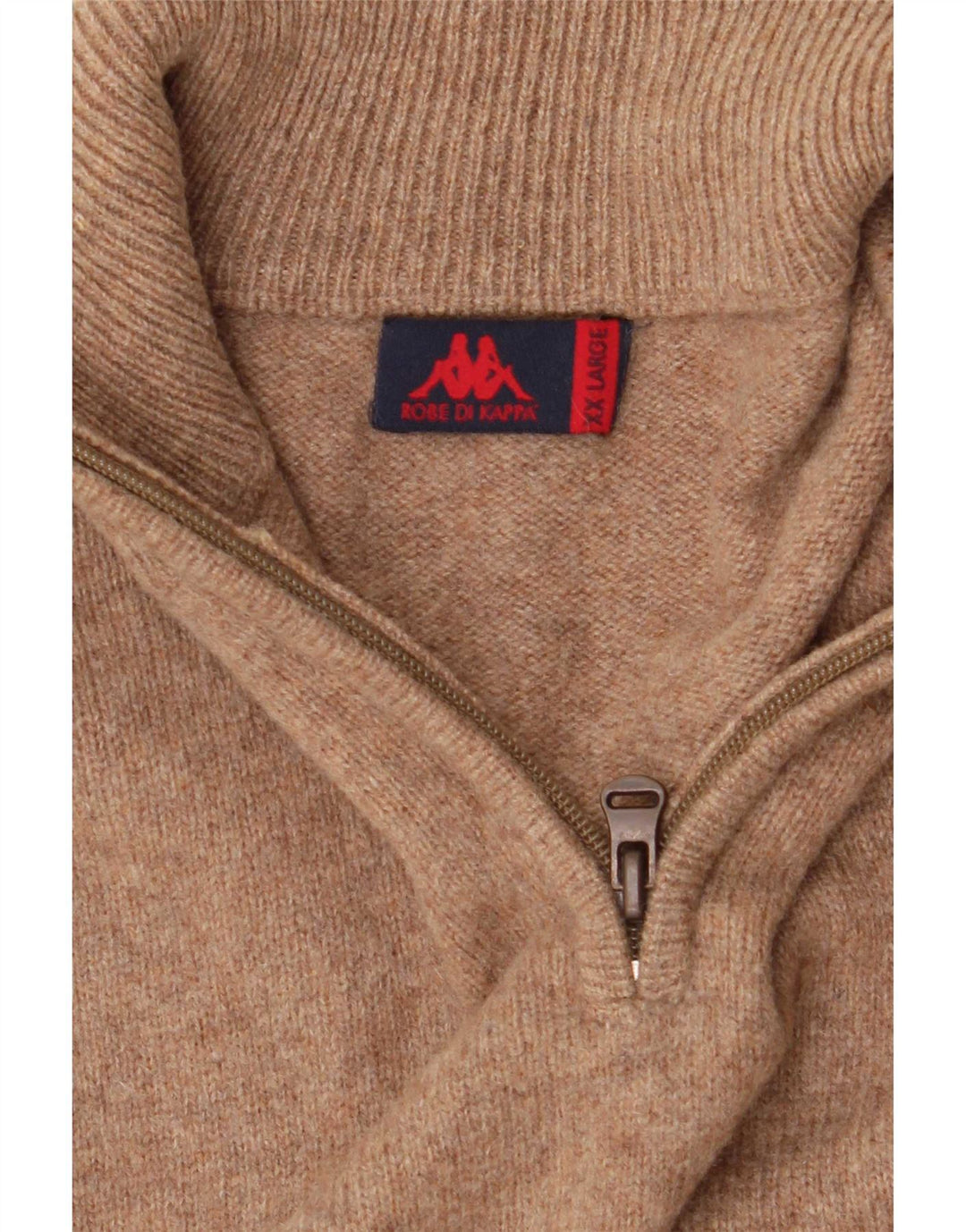 Pulover pentru bărbați Kappa cu fermoar și gât, 2XL, lână maro