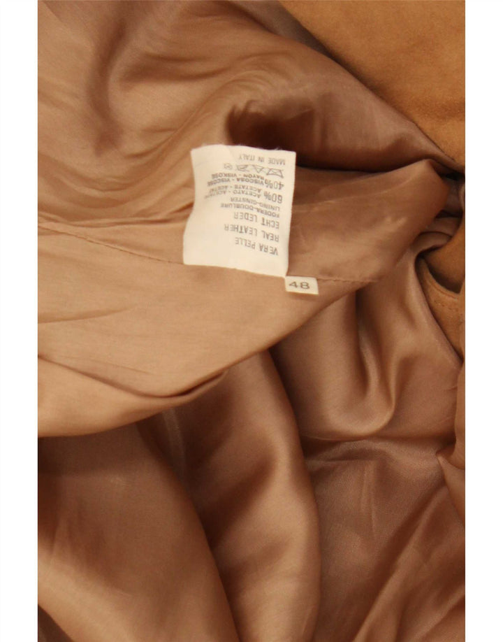 Blazer Vintage pentru femei cu 3 nasturi din piele intoarsa EU 48 2XL din piele bej