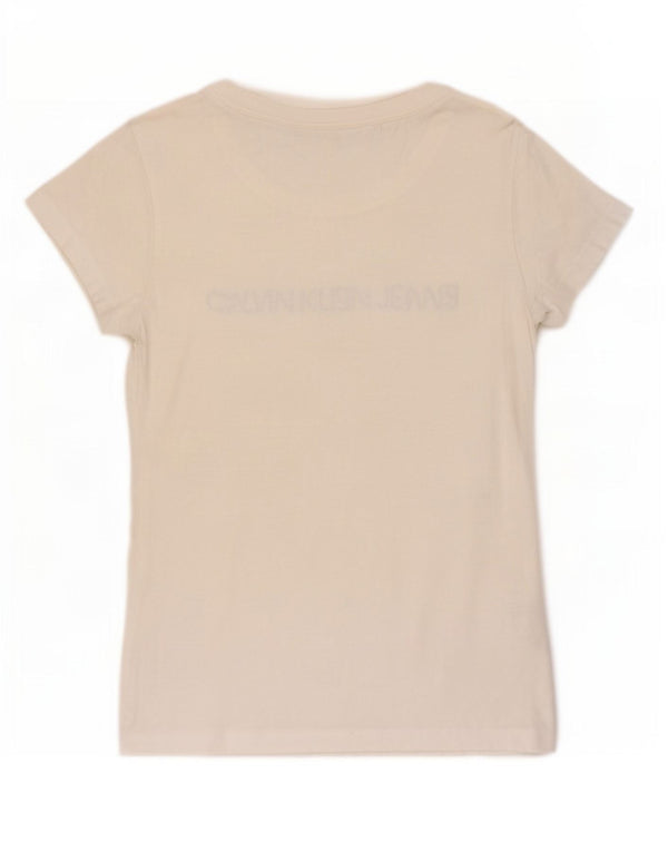 Calvin Klein Jeans Tricou cu grafic pentru femei Top UK 12 Medium Off White Bumbac