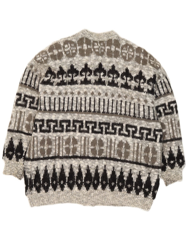 Pulover Cardigan Vintage pentru Damă UK 20 2XL Gri Geometric