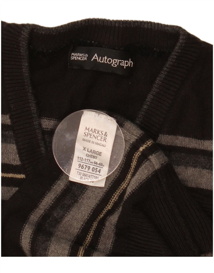 Pulover cu decolteu în V cu autograf pentru bărbați Marks & Spencer, XL, cu dungi negre