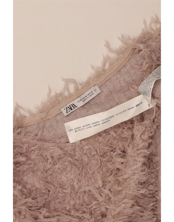 Pulover pentru damă Zara, cu gât de barcă, pulover UK 12, poliester roz mediu