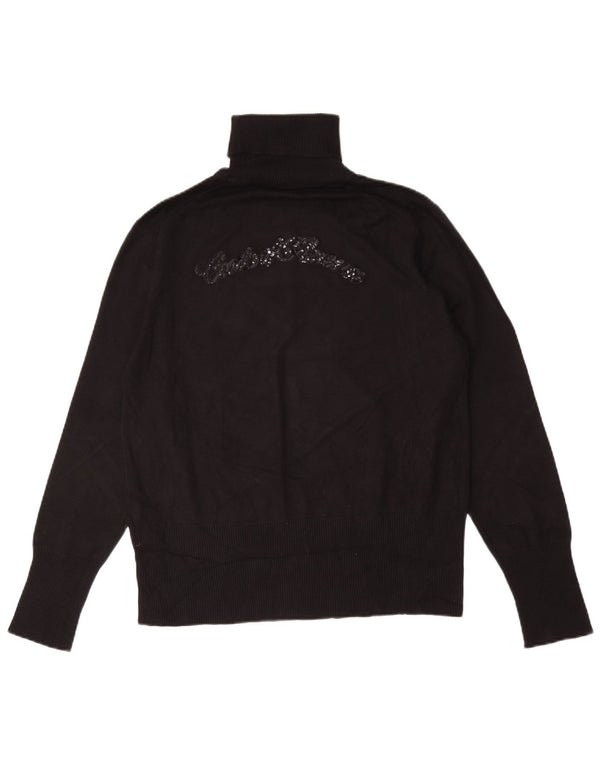 Conte of Florence Womens Graphic Roll Neck Jumper Sweater UK 18 XL Black