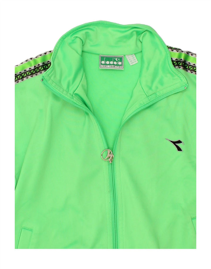 DIADORA Boys Graphic Tracksuit Top Jacket 9-10 Years Green Polyester Vintage Diadora and Second-Hand Diadora from Messina Hembry 