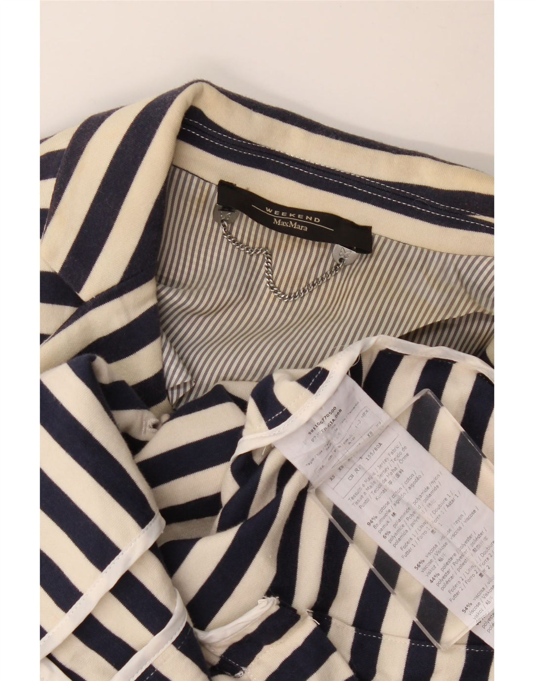 MAX MARA Sacou blazer pentru femei de weekend cu 2 nasturi UK 6 XS bleumarin cu dungi