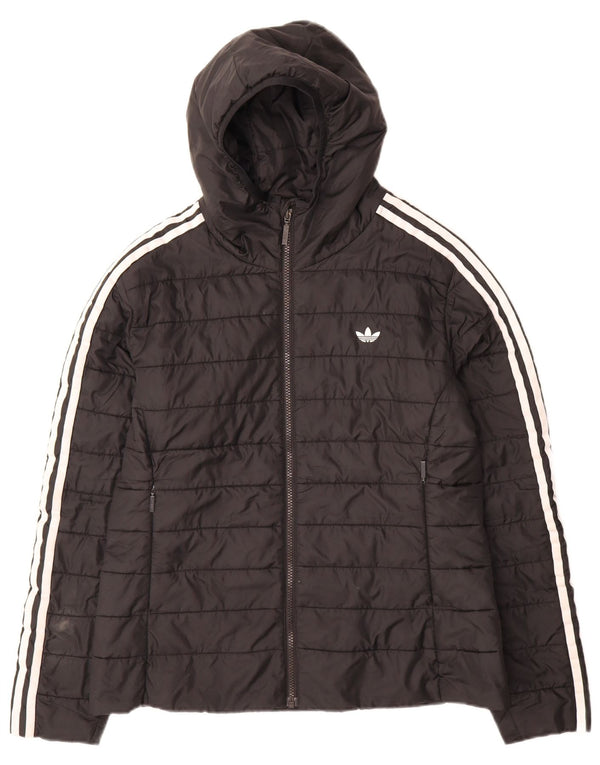 Jachetă căptușită cu glugă Adidas pentru femei UK 14 Poliester negru mare