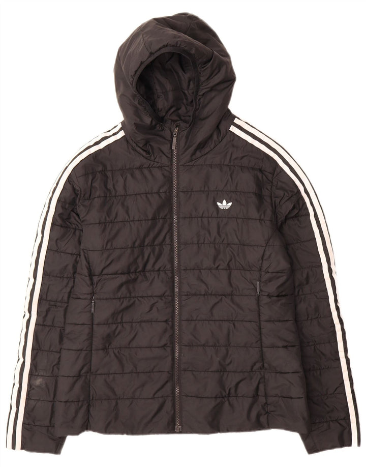 Jachetă căptușită cu glugă Adidas pentru femei UK 14 Poliester negru mare