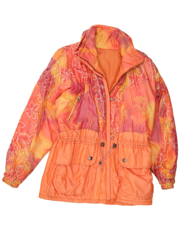 Jachetă căptușită supradimensionată pentru femei Vintage UK 14 Medium Orange Floral Poliamidă