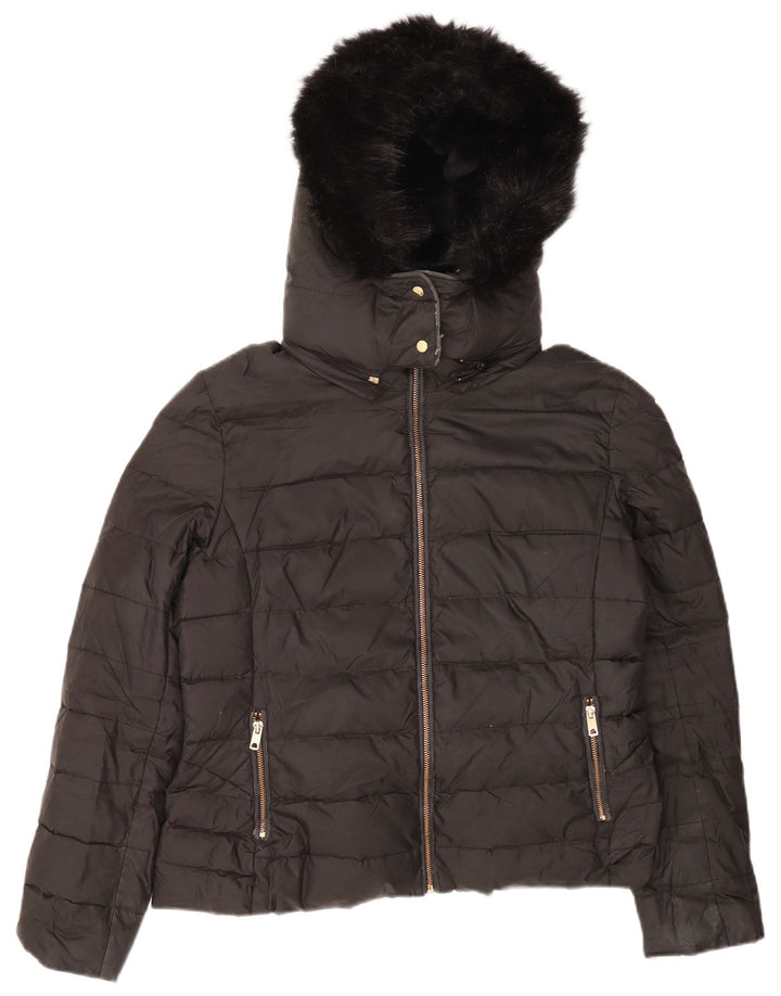 Jachetă căptușită cu glugă pentru femei Zara UK 18 XL Poliester negru
