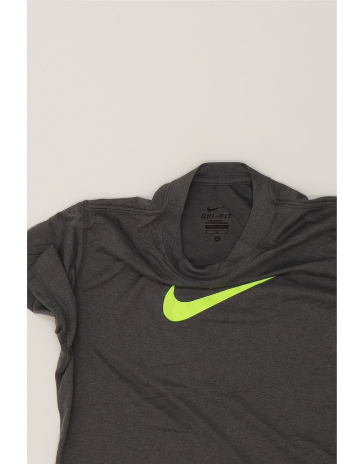 NIKE Womens Dri Fit Graphic T-Shirt Top UK 12 Medium Grey Polyester Vintage Nike and Second-Hand Nike from Messina Hembry 