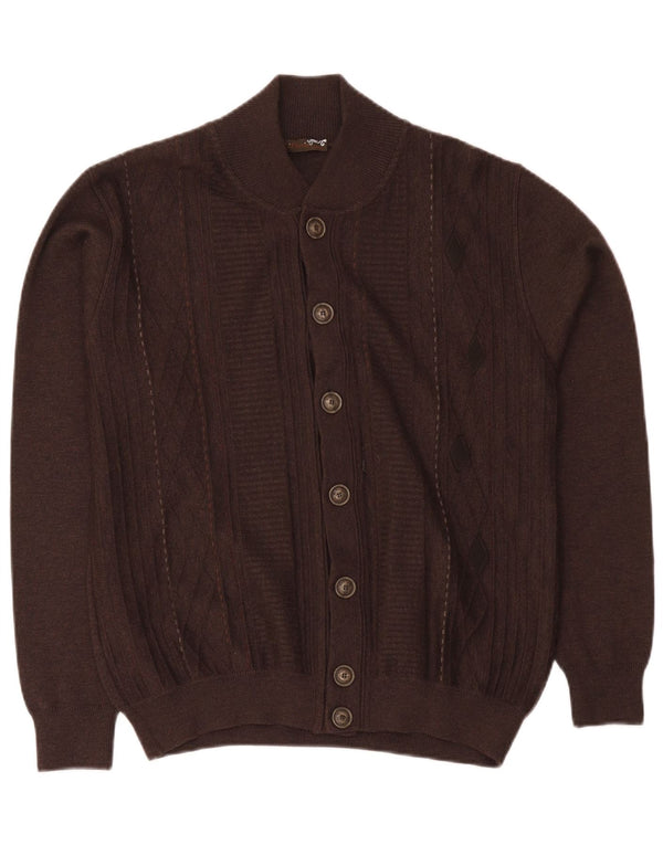 Pulover Cardigan Vintage pentru bărbați cu croială regulată, maro mediu, lână merinos Clasic
