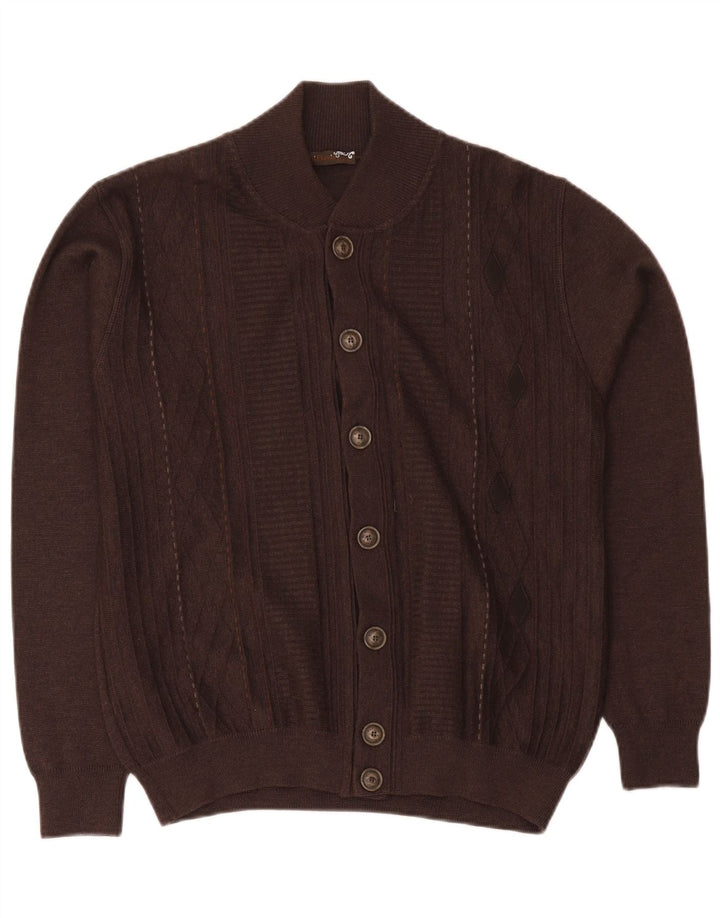 Pulover Cardigan Vintage pentru bărbați cu croială regulată, maro mediu, lână merinos Clasic