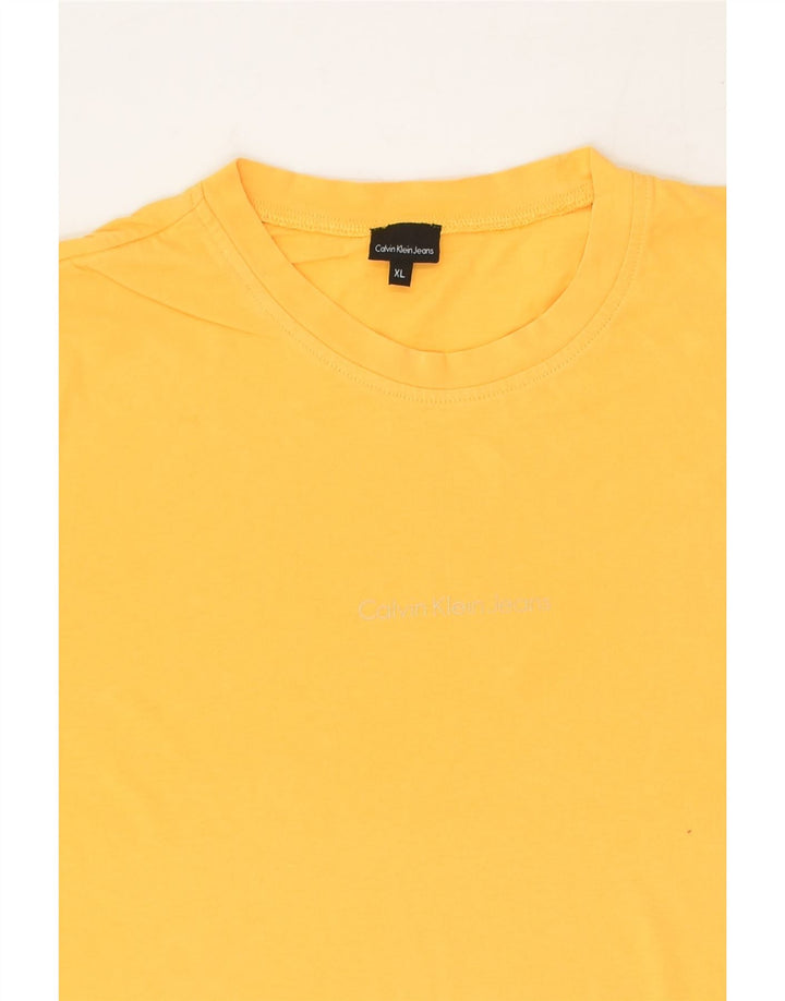 CALVIN KLEIN Mens Slim T-Shirt Top XL Yellow Cotton | Vintage Calvin Klein | Thrift | Second-Hand Calvin Klein | Used Clothing | Messina Hembry 