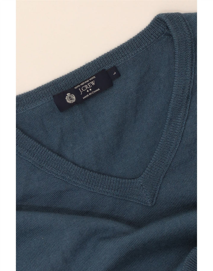 J. Crew Pulover cu decolteu în V pentru bărbați din lână merinos albastră mare