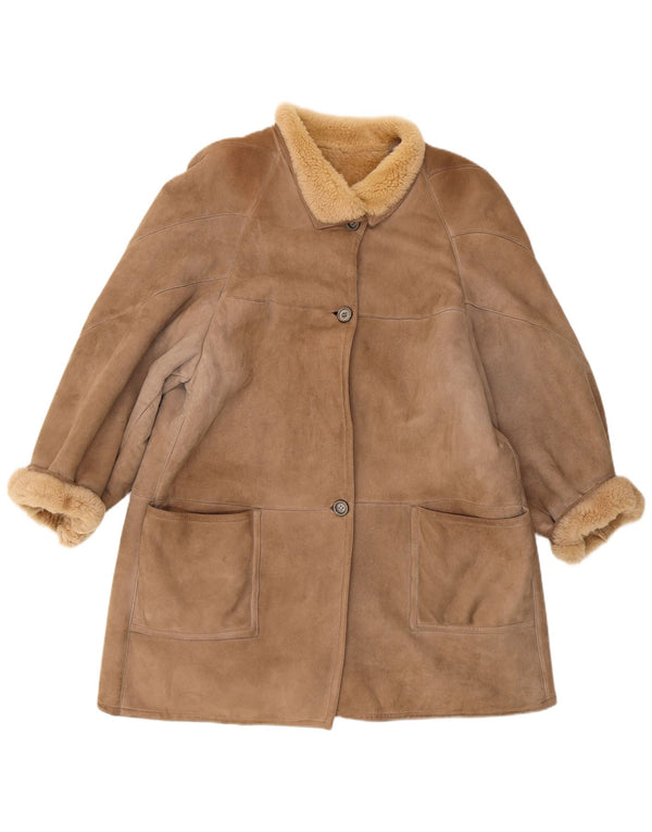 Palton din shearling vintage pentru femei, cu ajustare largi, IT 44 maro mediu clasic