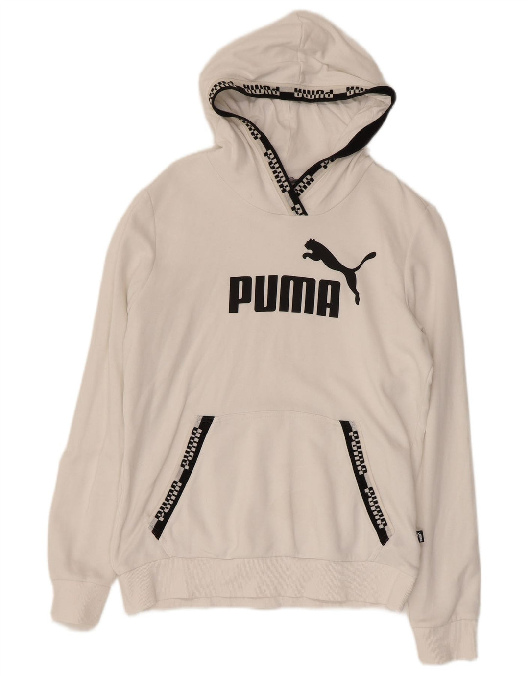 Pulover cu glugă cu grafic PUMA pentru femei UK 14, bumbac alb mediu