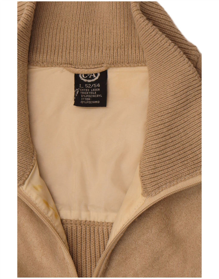 C&A Pulover cardigan bărbătesc din piele intoarsa EU 52/54 mare Bej Poliacrilic
