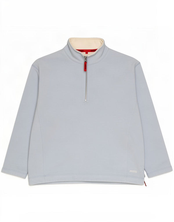 Musto Pulover supradimensionat pentru femei, cu fermoar, cu gât, UK 16, mare, albastru, bumbac