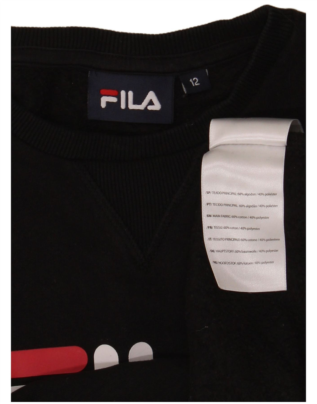 Pulover Fila Băieți Grafic Pulover 11-12 Ani Bumbac Negru