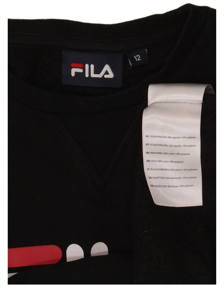 Pulover Fila Băieți Grafic Pulover 11-12 Ani Bumbac Negru