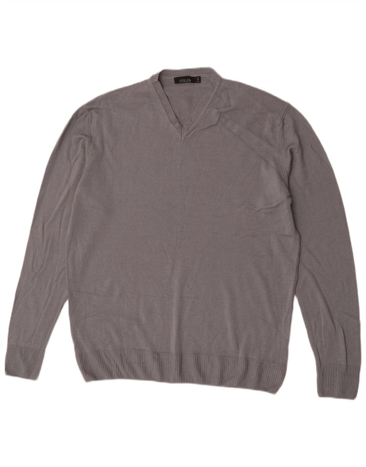 Pulover pentru bărbați Zara, cu decolteu în V, XL, lână gri