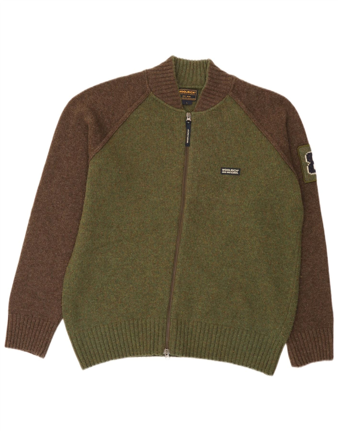 Pulover cardigan grafic pentru bărbați Woolrich, lână mare, verde
