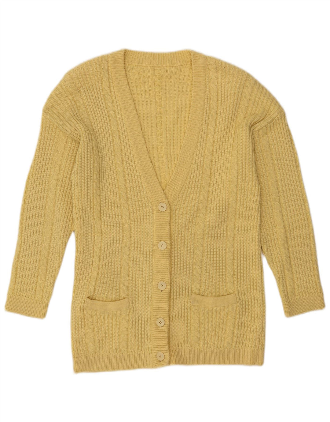 Pulover cardigan pentru femei VINTAGE UK 16 mare, galben acrilic