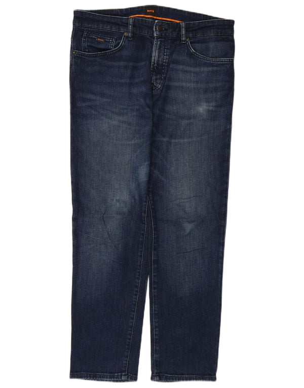 Blugi drepti pentru bărbați HUGO BOSS L34 L30 Bumbac bleumarin