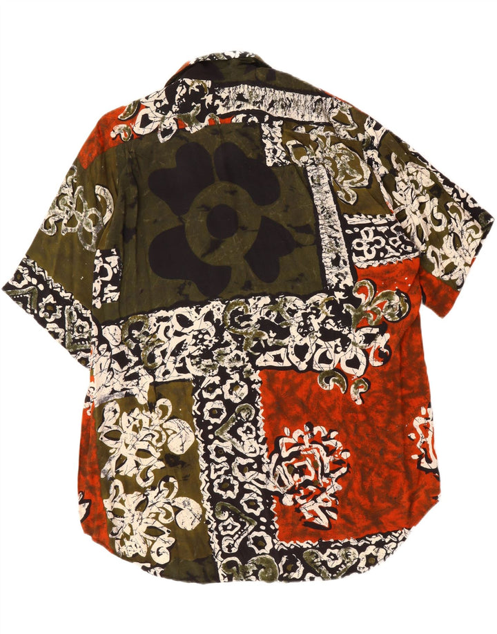 BENETTON Mens Short Sleeve Shirt Size 46 XL Khaki Patchwork Viscose Vintage Benetton and Second-Hand Benetton from Messina Hembry 