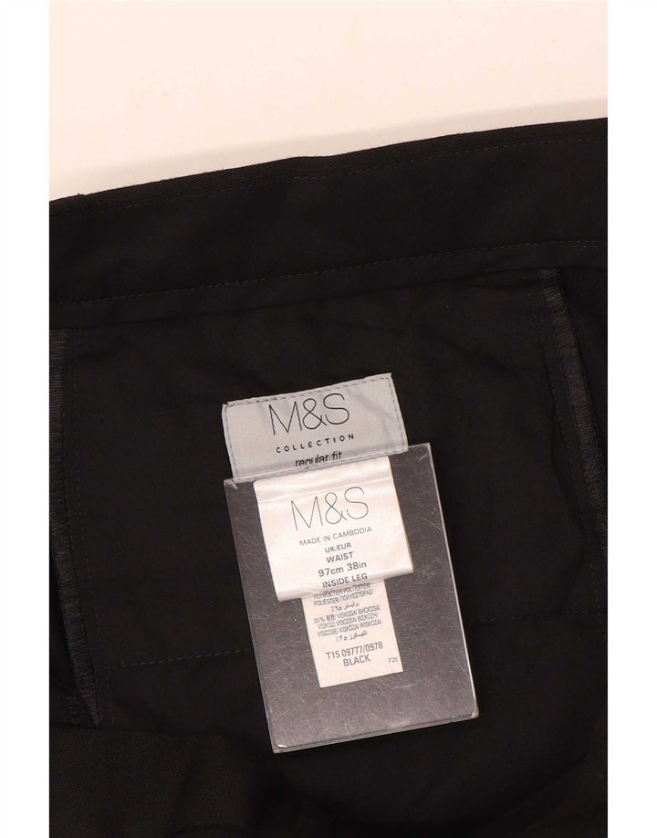 Pantaloni chino pentru bărbați Marks & Spencer, cu ajustare normală, L38 L31, poliester negru