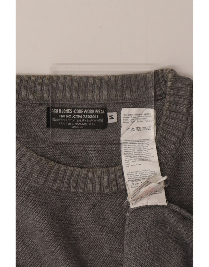 JACK & JONES Pulover pentru bărbați cu gât roșu din bumbac, gri mediu