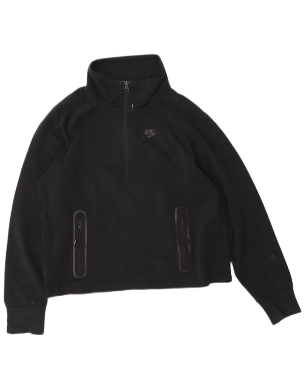 Nike Womens Oversized Crop Zip Neck Sweatshirt Jumper UK 10 Small Black