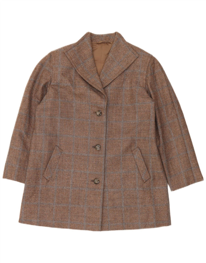 Blazer vintage pentru femei cu 3 nasturi, UK 14, maro, cu carouri mari