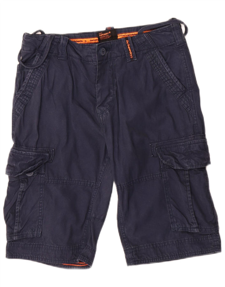 Pantaloni scurti cargo subțiri Superdry pentru bărbați W30, bumbac mediu albastru bleumarin