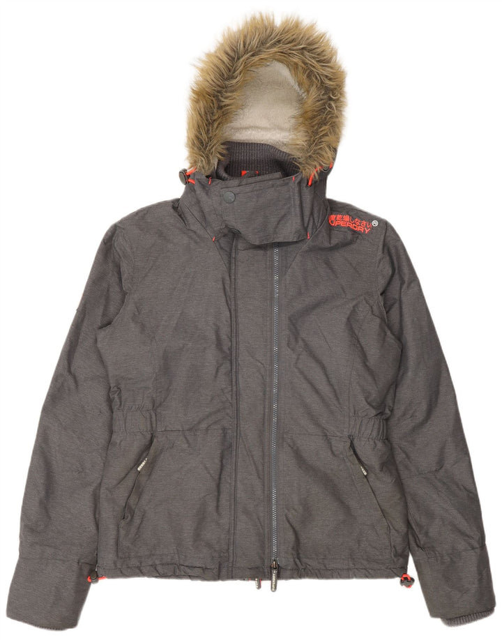 Jachetă Windbreaker pentru femei cu glugă Superdry UK 16 mare nailon gri