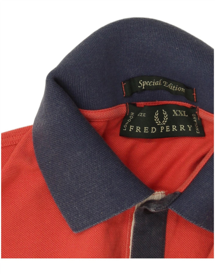 Cămașă polo Fred Perry pentru bărbați, bumbac color bloc roșu 2XL