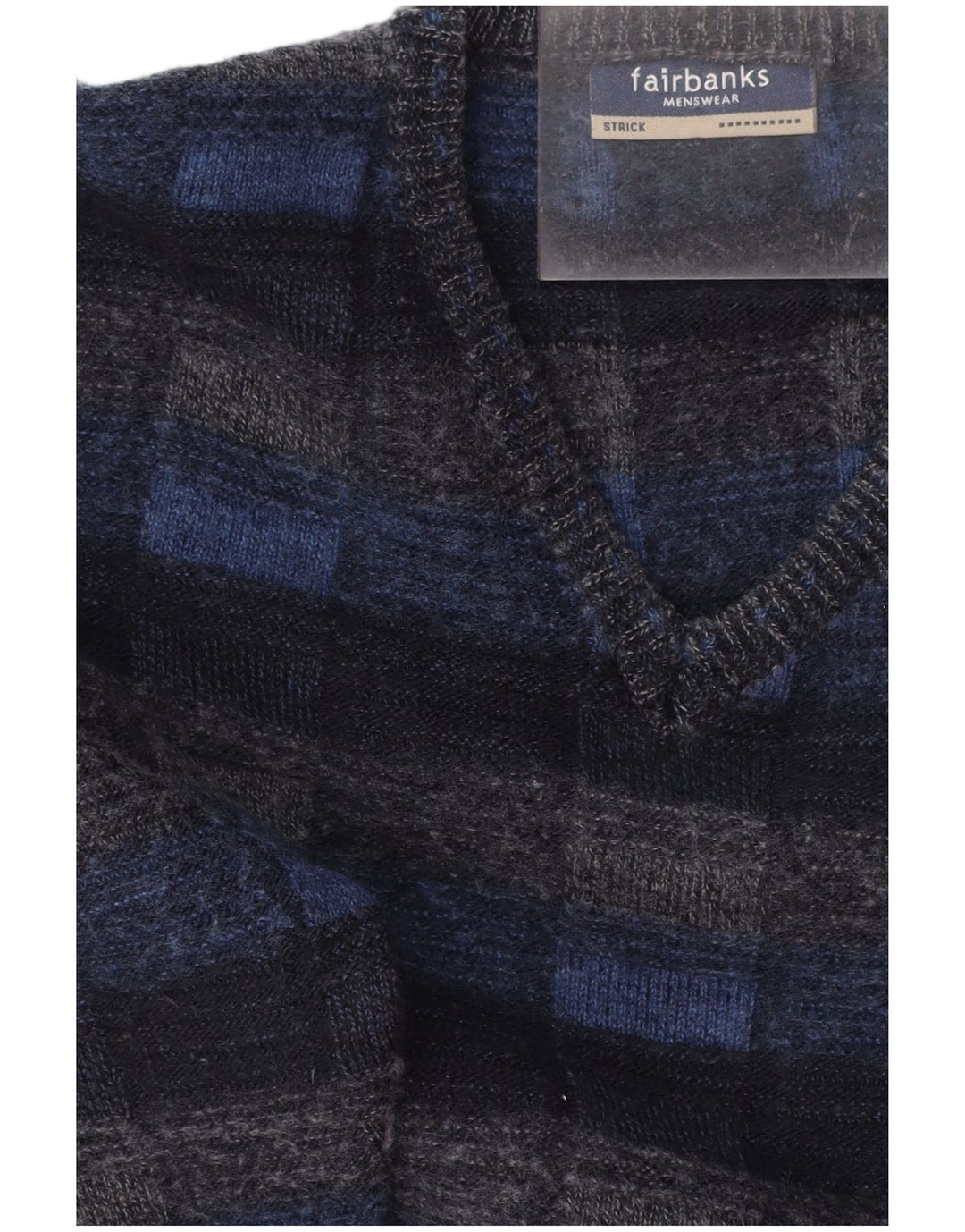 FAIRBANKS Pulover cu decolteu în V pentru bărbați IT 56 XL Lână virgină cu carouri bleumarin
