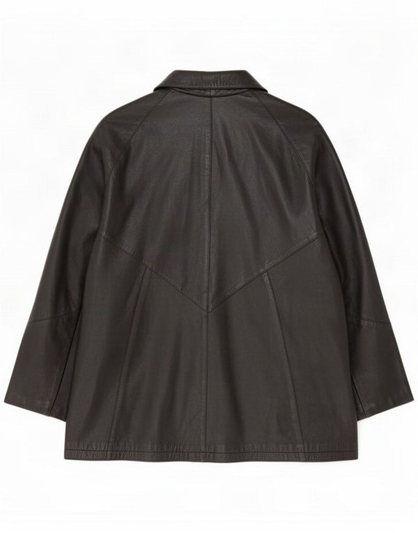Vintage Womens Oversized Leather Coat UK 16 Large Black