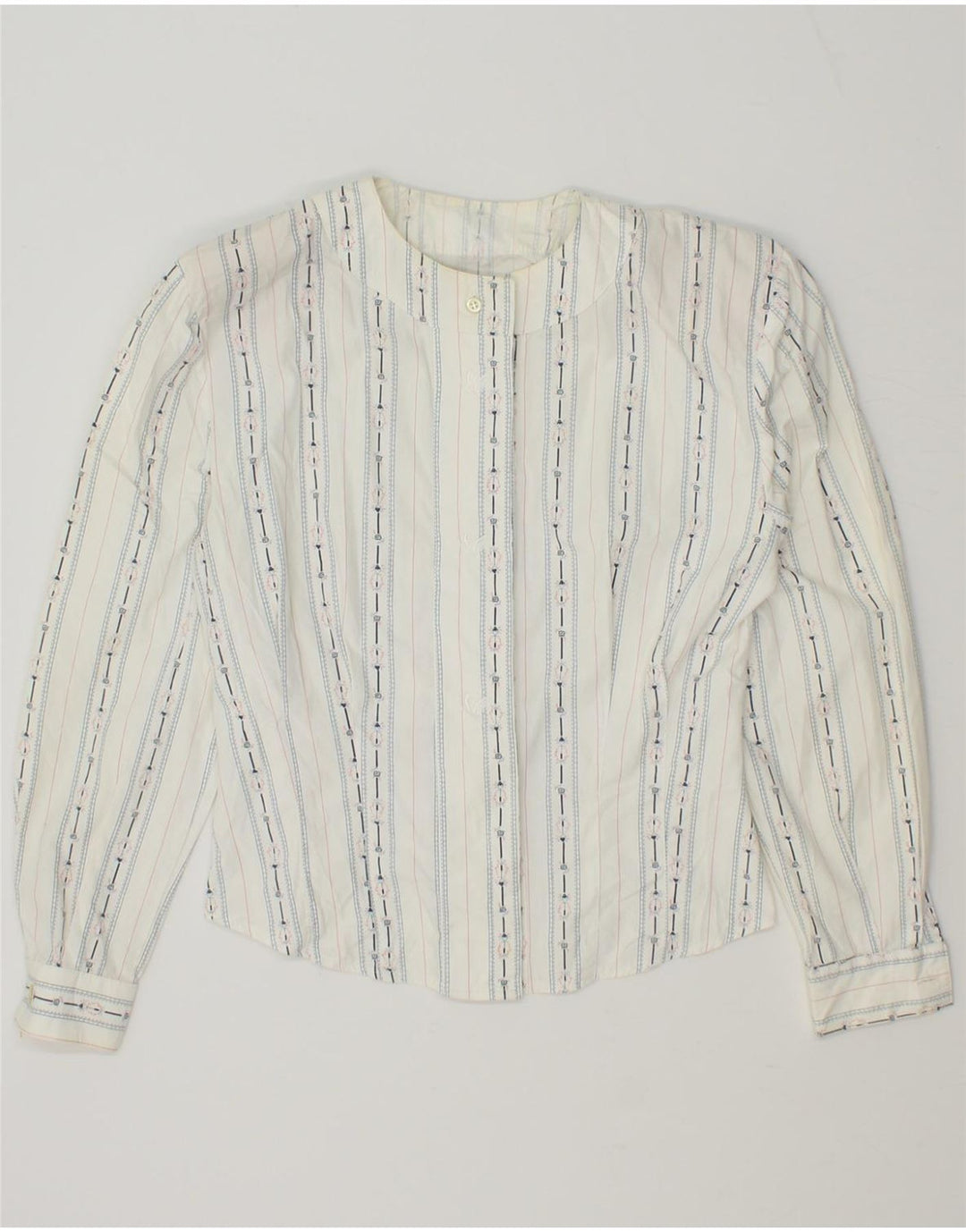 Bluză cămașă pentru femei VINTAGE UK 12 Bumbac cu dungi albe medii