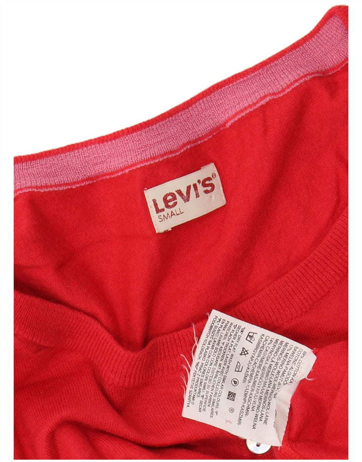 Pulover pentru femei LEVI'S Crop Button Gâtul Pulover UK 10 Small Red Bumbac