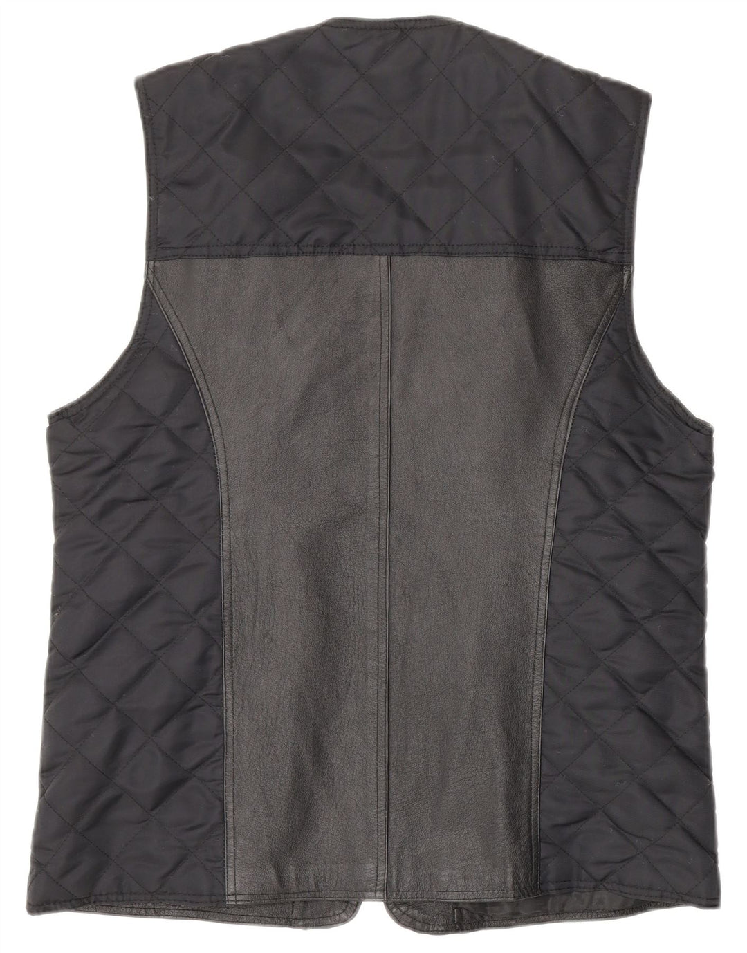 Gilet vintage din piele matlasată pentru femei UK 12/14 Medium Bleumarin