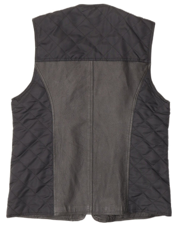 Vintage Womens Quilted Leather Gilet UK 12/14 Medium Navy Blue