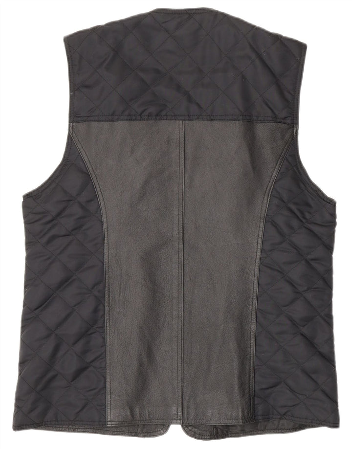 Gilet vintage din piele matlasată pentru femei UK 12/14 Medium Bleumarin