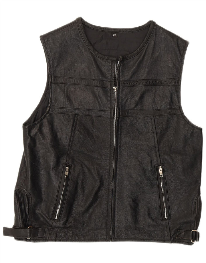 VINTAGE Womens Leather Gilet UK 18 XL Black