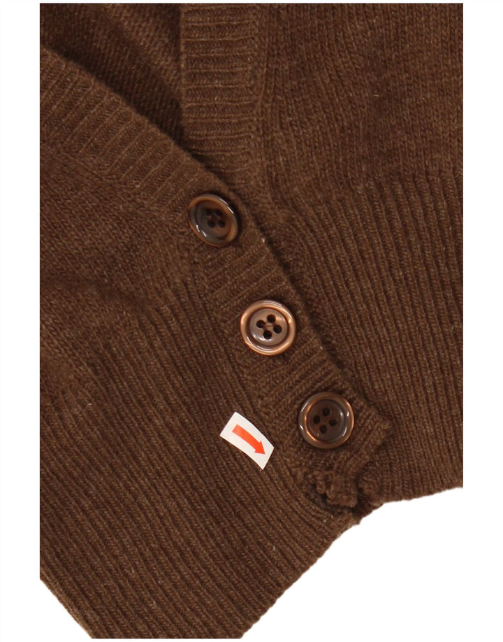 Pulover VINTAGE pentru femei Crop Cardigan UK 14 Medium Brown Lambswool
