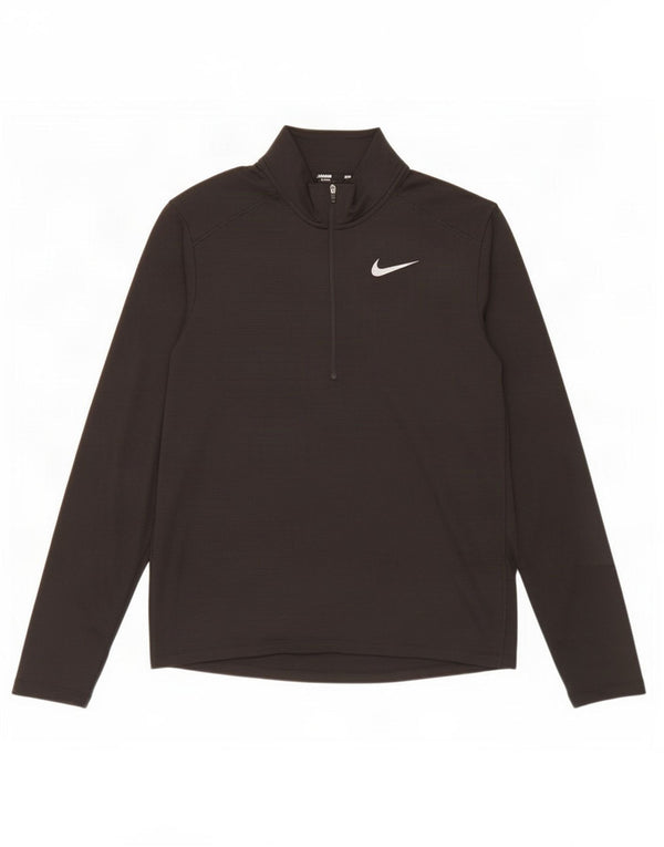 Nike Mens Dri Fit Zip Neck Top Long Sleeve Medium Black Polyester