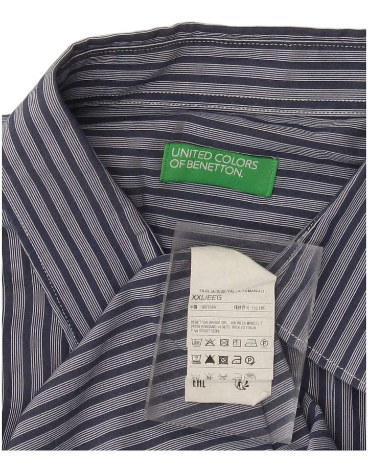 Cămașă pentru bărbați Benetton 2XL, bumbac cu dungi, albastru bleumarin