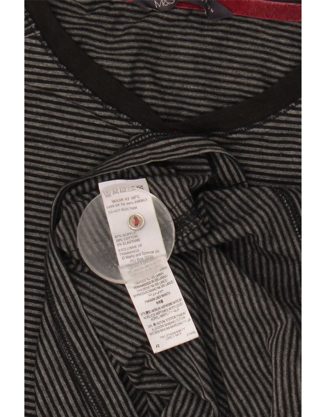 Top pentru femei Marks & Spencer cu mânecă lungă UK 16 mare, gri cu dungi acrilice