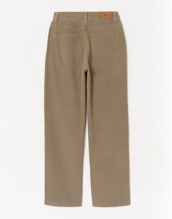 Blugi Zara Femei cu talie înaltă EU 38 Mici L28 L29 Kaki Bumbac